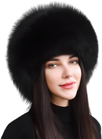 Asudaro Damen Russisch Mütze Kunstfell, Russische Fellmütze Damen Damen Fellmütze Pelzmütze Wintermütze Plüschmütze Wintermützen mit Fuchspelz - Warme Damen-Mützen mit Fuchspelz