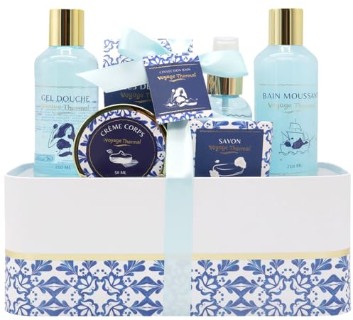 French Tendance - Coffret Bain Voyage Thermal - Gel Douche 210ml, Sels de Bain 150g, Bain Moussant 210ml - Cadeau Femme Beauté, Soin Corps - Kit Cocooning Baignoire Fraicheur