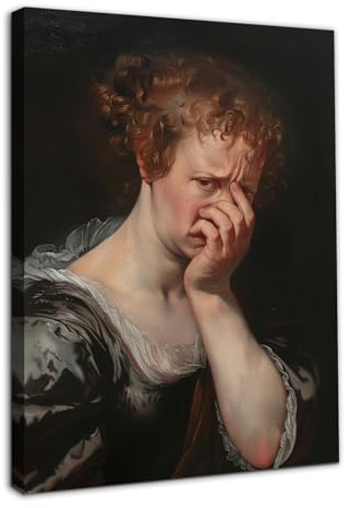 NymphFable Ninfea Incorniciata Divertente Bagno Parete Arte Arredamento Donna Sta Coprendo Naso, Vintage Umorismo Tela Arte della Parete per Bagno Toilette Arredamento 12x16 pollice