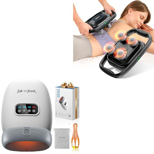 BOB AND BRAD H60 Handmassagegerät mit Wärme und Kompression & Massagepistole mit 4 Köpfen, Austauschbarer Platte