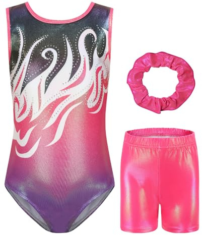 Soudittur Set Ginnastica 3 Pezzi per Bambina Body Ginnastica Artistica Senza Maniche, Pantaloncini e Fascia per Ragazze