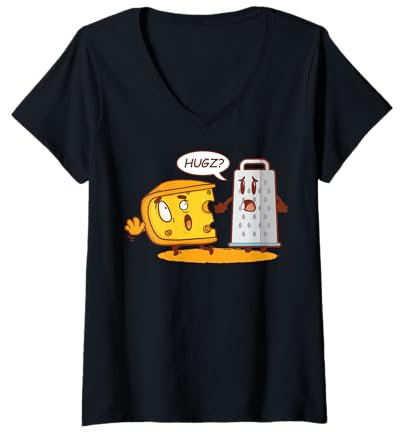 Womens Funny Cheese and Grater Hug Cartoon Pun V-Neck T-Shirt