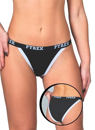 Pyrex Slip Donna Cotone Elasticizzato (Confezione da 2) Perizoma Donna Cotone Morbido – Tanga Invisibile – Morbide Slip Brasiliana XS-L (IT, Testo, L, Regular, Regular, 2pz Nero - Tanga)