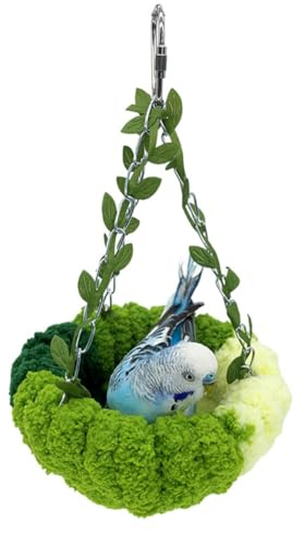 Aptliton Parrot Bird Nest, Bird Toys for Caged Birds, Thick Coral Velvet Hammock Natural Swing Hanging Bed for Parrots, Bird Nest House for Lovebird Parrots Parakeets Cockatiel(Small)