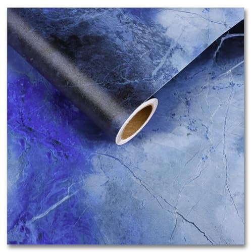 CRE8TIVE Papier Peint Marbre Adhesif Noir Bleu Papier Adhesif pour Meuble 30 x 200cm Vinyle Adhesif Bleu Foncé Mat Papier Peint Salle de Bain Impermeable Film Autocollant Cuisine Plan de Travail