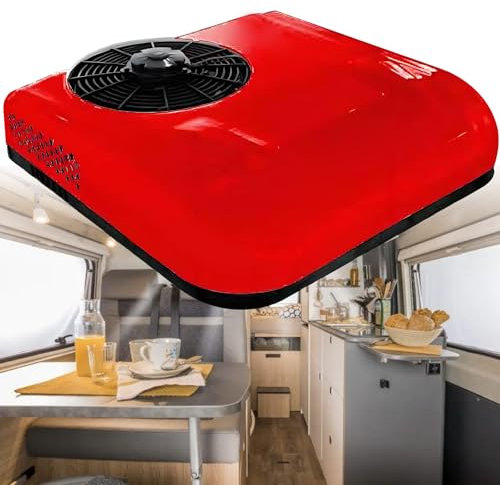 moupeaktain Rv Rooftop Air Conditioner, 12V/24V Parking Air Conditioning, Camper Air Conditioner with Scroll Compressor, Low Noise, For Rv, Trucks, Camper, Vans, Boat Trailers, Tractor,Red-12V