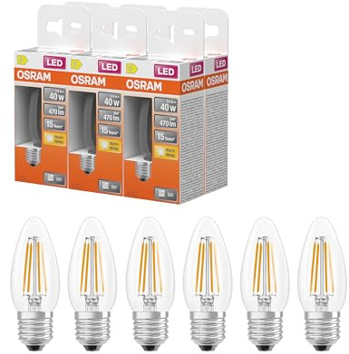 Osram Lampe LED forme étoile bougie B40 filament, 2700 K blanc chaud, 3,4 | LED Star Classic B 40 Filament, LED Lamps, Clair, 35 mm dia, 15000 h, Pack de 6