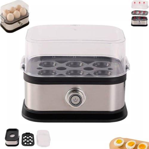 Pessrrtewg Smart Egg Cooker with Auto Shut,Effortless Egg Cooking with the Stainless Steel Egg Cooker,Electric Rapid Egg Boiler for 6 Eggs,For Hard/Soft/Medium Boiled,Poached,One-Touch Operation