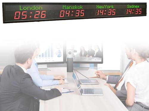 OWOHYG Grande Orologio Mondiale Digitale a LED, Orologio Mondiale con 4 fusi orari da Parete, Città modificabile, Regolazione della luminosità a 5 Livelli, Hotel, aziende multinazionali