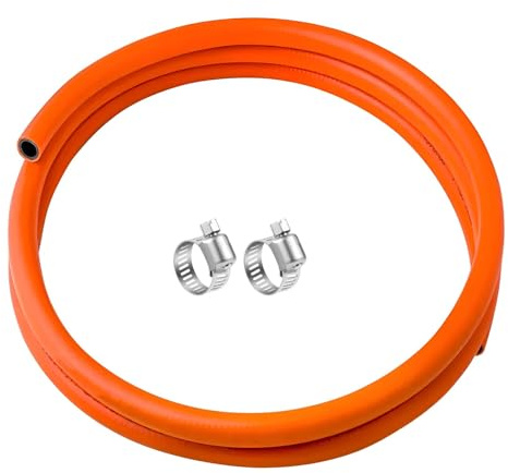 Manguera de gas GLP de 2 m de longitud, tubo de gas estándar británico de 8 mm para butano y propano con 2 clips de manguera, seguro y duradero