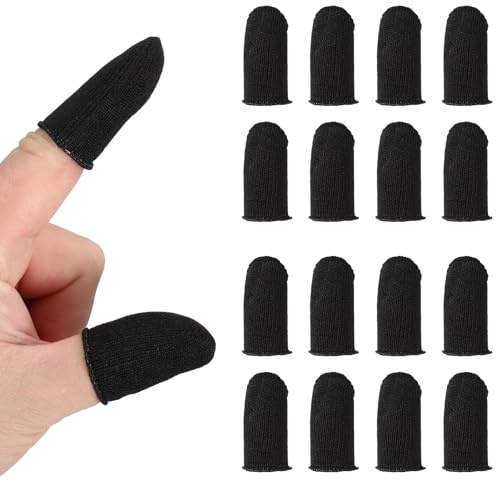 PATIKIL Manchon De Pouce pour Contrôleur, 16 Pièces Manchons De Doigt pour Jeux Mobiles Gants À Embout en Fibre Argentée Anti-Transpiration Respirants pour Écrans Tactiles, Noir