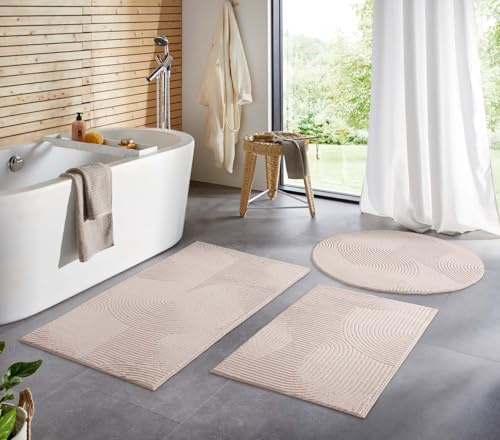 Taracarpet Badematte Homestyle rutschfest waschbar Badezimmerteppich Bad-Vorleger, WC Deko, Duschvorleger für Dusche und Badewannen sehr weich und kombinierbar Beige Wellen 060x120 cm