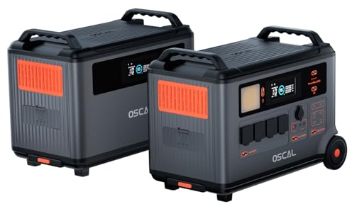 OSCAL Estación de Energía Portátil, 6000W Generador Solar Portátil, Batería LiFePO4 de 3600 WH, 230V 4AC Salidas de Reserva para Camping, Autocaravanas, Iluminación Exterior, con batería adicional