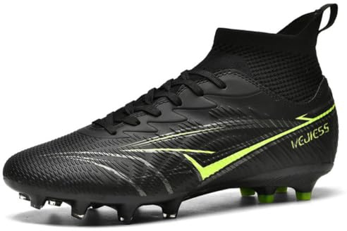 WEJIESS Men's Football Boots High-top Soccer Shoes Youth Sports Training Shoes Outdoor Professional Sports Football Shoes Kids Astro Turf Boots Football Cleats AG/FG Black 6.5 UK