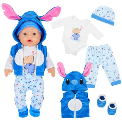 5 Stück Puppenkleidung für 35-43cm Baby Puppen Blau Baby Kleidung Outfits | Niedlich Blau Baby Kleidung für 14-18 Zoll, mit Hundejacke, Oberteil, Hose, Mütze, Socken, Geschenke für Mädchen Jungen