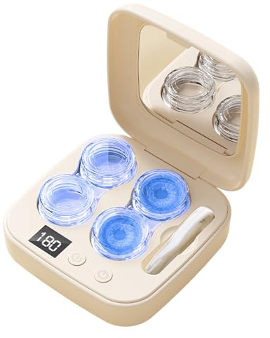 Contact Lens Cleaner Machine, Portable Ultrasonic Contact Lens Cleaner with Charger Cable Cleaning Tool for Women Adults Home Travel Daily Monthly Yearly Care