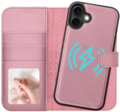 Verco fodral för iPhone 17 fodral (2-i-1) avtagbart magnetiskt mobiltelefonfodral, trådlös laddning, kortfack, RFID skyddsfodral bokstil, roséguld