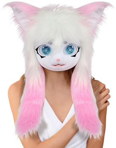 Tierkostüm-Kopfbedeckung – übergroße Augen-Kunstpelz-Cosplay-Requisite, realistisches Styling mit fließenden Haardetails | Bühnenshows, Comic-Ausstellung, Rollenspieltreffen, Weihnachtsfeiern, kreativ