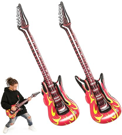 2 Stück Luftgitarren Zum Aufblasen,Aufblasbare Gitarre Flammen,Aufblasbares Rock Musikinstrument Luftgitarre,Spielzeug Gitarre Deko,Gitarren für Kinder,Instrumente für Theme Party Carnival,Karneval