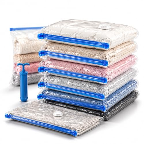 Vacuum compression Storage Space Saver Bags with Hand pump for Travel and Home Reusable Save 85% More Storage Space, work with vacuum cleaner & Hand pump (2xSmall, 2xMedium & 2xLarge) 6 Pack