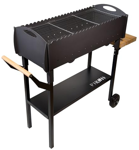 Barbecue da giardino | Barbecue per 21 spiedini con ruote – Barbecue a carbonella massiccio in acciaio da 3 mm smontabile e mobile, con ripiano per giardino, terrazza e barbecue all'aperto