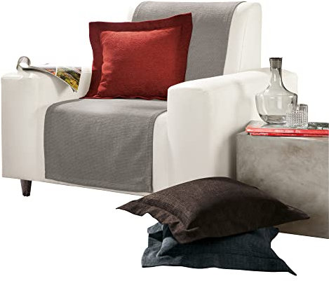 Erwin Müller Sofaüberwurf, Sofaläufer, Sesselschoner, Sofaschonbezug hellgrau/schwarz Größe 50x200 cm - samtiges Gewebe, mit Kuvertsaum - (weitere Farben, Größen)