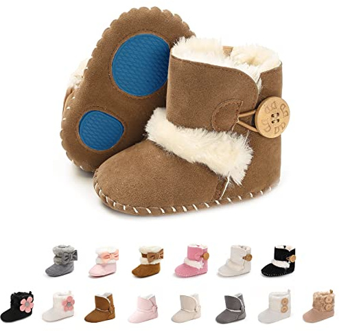 Stivaletti Invernali con Bottoni Design per Bambini Fondo Morbido Antiscivolo Stivali da Neve Bambino Cotone Piatto Pelliccia Scarpe Calde (6-12 Mesi, Marrone)