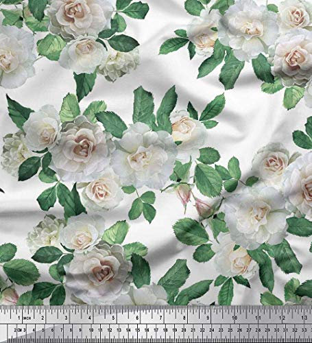 Soimoi Weiß Baumwolle Batist Stoff Blutter & Begonie Blume Stoff drucken 1 Meter 42 Zoll breit