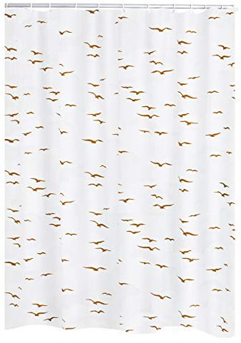 RIDDER Duschvorhang Folie ca. 240x180 cm, Sylt, beige, inkl. Ringe | 100% Wasserdicht | Vögel