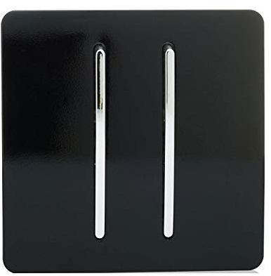 Trendi 2 Gang 3 way (Intermediate) 240V Screwless Raised Front Plate Plastic Artistic Modern Glossy 10 Amp Chrome Rocker Double Electrical Wall Light Switch Piano Black - ART-SS99BK