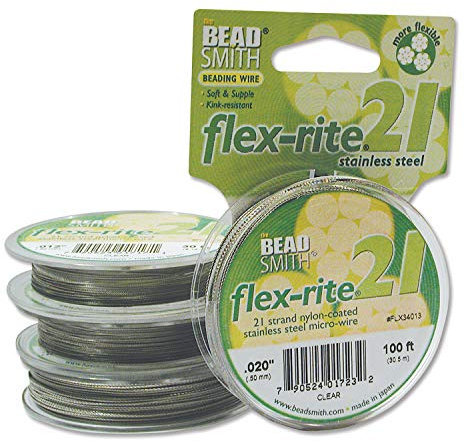 The Beadsmith Flex-Rite 21 Stränge, nylonbeschichtet, Edelstahl-Perlendraht, Schmuckherstellungszubehör (0,02 Durchmesser, transparent – 30 m)