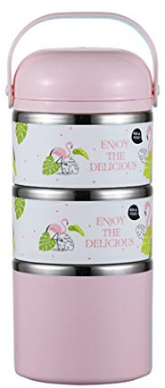 Fiambrera apilable de acero inoxidable de 3 capas aisladas Bento Box a prueba de fugas contenedor de alimentos para niños y adultos, trabajo escolar, picnic (rosa)