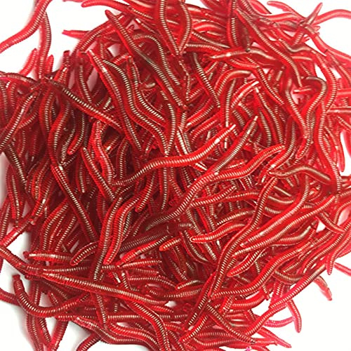 YUNSI Baites and Attactants 50pcs/lot Artificial Earthworm Fishing Lure 35mm Red Worm Maggot Soft Bait Lifelike Fishy Smell Lures Tackle Red Attract for Fishing
