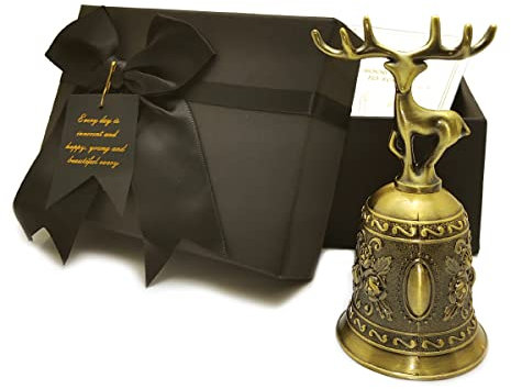 Dekorative Hirschform Handglocke mit Geschenkbox & Grußkarte, Metall Hirsch Griff Anruf Glocke Alarm Schellen für Hochzeit Events Dekoration (Bronze)