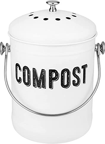 Senua Compost Bin, Stainless Steel Indoor Compost Bucket for Kitchen Countertop Odorless Compost Pail for Kitchen Food Waste with Carrying Handle 5 Litre Easy to Clean (White)