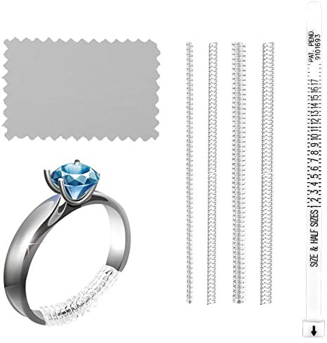 SAVITA 18 Pieces Ring Size Adjusters, Invisible Loose Ring Sizer with Finger Measuring Tool and Polishing Cloth Silicone Spiral Clip for Loose Rings