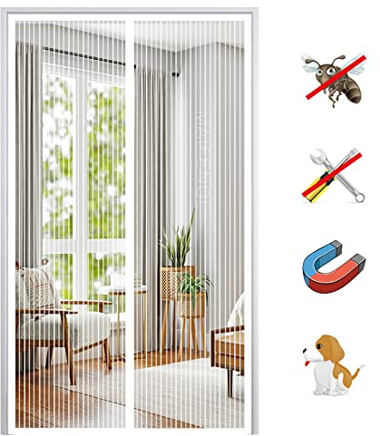 Magnetic Fly Screen Door, Anti Mosquito Magnetic Screen Mesh Curtain, Insect Protection Mesh Curtain with Powerful Magnets Fits Door-White-A|| 70x195cm(27x76inch)