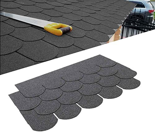 Pack of 18pcs Asphalt Roof Shingles 2.61sqm Self-adhesive Sheds Roofing Felt Shingles Tiles for Most Roof of Sheds Arbour Porch Wendy House Doghouse Log Cabin (Fish-scale Shingles, Grey)