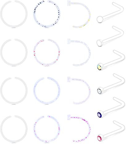 Anicina Klare Nasenringe Ohrstecker für die Arbeit Klar Piercing Retainer Hufeisen Kunststoff Septum Retainer Klar Flexibel Bauchnabel Nase Septum Lippe Augenbrauen Zunge Nippel Ringe Bioflex