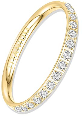 YEBOCIYO Eternity Bague de Fiançailles Or Eternity Ring en Titane Anniversaire Promesse Mariage Promesse Bande 2mm avec oxyde de zirconium Anneau pour Femme Couples Tailles de 52