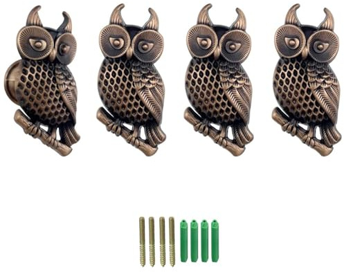 LB-LAIBA Owl Coat Hooks, Owl Wall Hanger Hooks Rack, Decorative Wall Mounted Coat Hooks for Hanging Clothes Coats Towels Keys Hats, 4 Pack Animal Mounted Wall Hook