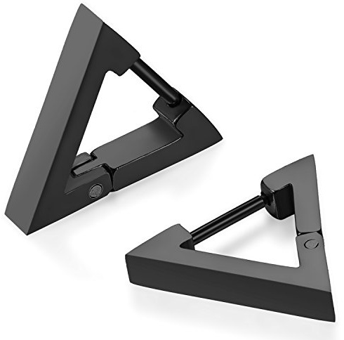 JewelryWe Schmuck Herren Damen Creolen Ohrringe, Edelstahl Geometrisch Dreieck Quadrat Sechseck Ohrstecker Ohrhänger Ohrschmuck Ohrklemmen, Silber Schwarz Gold