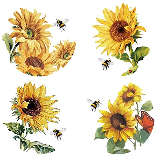 GORGECRAFT 16x16 cm 4 stili girasole, api, finestra, primavera estate decalcomanie PVC avviso porta adesivi per uccelli, cani, scioperi, ufficio, negozio