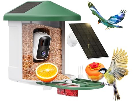 HARYMOR Bird Feeder with Camera with AI Identify Birds Species Solar Powered, Smart Bird House with Cam, 2K HD Video Live Stream, Instant Arrival Alerts - Green