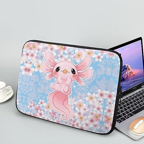 Showudesigns Sakura Axolotl - Housse pour ordinateur portable 12 pouces pour femme - Housse pour ordinateur portable Glad pour voyage d'affaires, bureau, tablette, mallette rose, fleur de cerisier