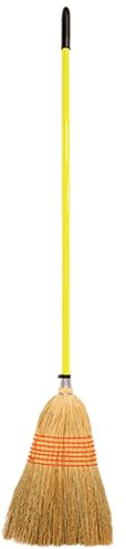 Red Gorilla Traditional Large Corn Broom in Yellow with Natural Straw Bristles Outdoor or Indoor Sweeping Brush for Yard Stable Garden Wooden Handle 1.66m