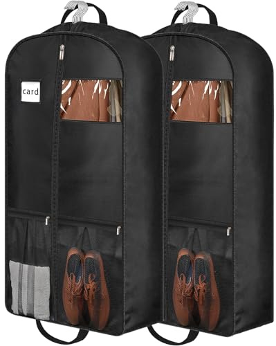 BH7STAR 43 Heavy Duty Garment Bags for Travel 6.5 Gusseted Suit Bags for Closet Storage 2 Handles Hanging Clothes Bag with Pocket Mens Suit Cover for Shirts, Coats, Dresses, Suit Holder, 2 Pack