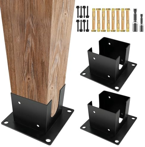 VoTwoofv Pfostenanker, Betonholz-Zaunpfostensockel für 10,2 x 10,2 cm (tatsächlich: 8,9 x 8,9 cm) Holz, Pergola-Bodenbremsen für Deckpfosten, Zaunpfosten, Veranda-Pfosten mit Hardware (2er-Pack)