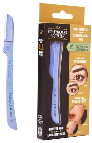Hollywood Browzer Rasoir Sourcils & Visage pour Femme – Rasoir Dermaplaning sans Douleur – Épilation Faciale & Exfoliation – Manche Écologique en Paille de Blé – Étui Inclus (Améthyste)