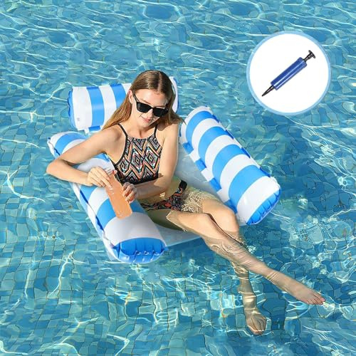 QYDMIN Luftmatratze Pool, Pool Spielzeug 4 In 1 Aufblasbare Wasserspielzeug Pool Zubehör, Pool Aufblasbar Wasser Hängematte für Sessel Matratzen Sitz Schwimmmatratze mit Infloator-Pumpe (Blue)